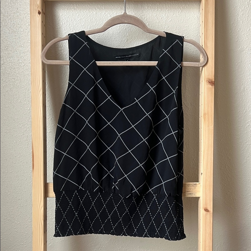 White House Black Market Geometric Black and White Blouse